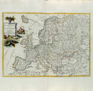 Europa opdelt i dets hovedstater, gravering af G. Zuliani taget fra Tome I af det nyeste atlas udgivet i Venedig i 1776 af Antonio Zatta, Privatsamling af G. Zuliani