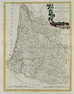 Styring af Guyenne og Gascogne med Bearn og Nedre Navarra, gravering af G. Zuliani hentet fra Tome I af det nyeste atlas udgivet i Venedig i 1776 af Antonio Zatta, privat samling af G. Zuliani