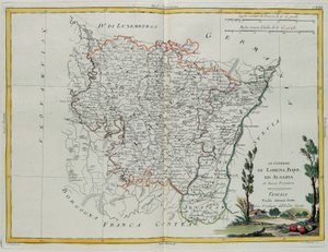 Governances of Lorraine, Barr og Alsace, gravering af G. Zuliani hentet fra Tome I af "Newest Atlas" udgivet i Venedig af Antonio Zatta, Privat Samling af G. Zuliani
