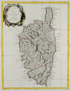 Øen Korsika opdelt i sine provinser, gravering af G. Zuliani taget fra Tome II af "Nyeste Atlas", udgivet i Venedig i 1782 af Antonio Zatta, Privat Samling af G. Zuliani