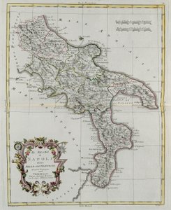 Kongeriget Napoli opdelt i dets provinser, gravering af G. Zuliani taget fra Tome II af "Nyeste Atlas", udgivet i Venedig i 1781 af Antonio Zatta, Privat Samling af G. Zuliani