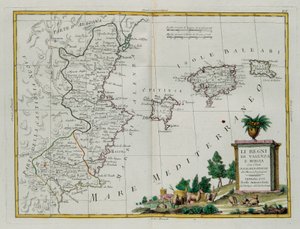 Kongerigerne Valencia og Murcia med Baleari- og Pitiuse-øerne, gravering af G. Zuliani hentet fra Tome I af det nyeste atlas udgivet i Venedig i 1775 af Antonio Zatta, privat samling