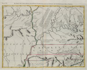 Cherokees land med den vestlige del af North Carolina og Virginia, gravering af G. Zuliani hentet fra Tome I af "Newest Atlas" udgivet i Venedig i 1778 af Antonio Zatta, Private Collection af G. Zuliani