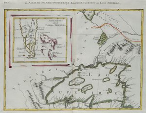 Ottawa- og Kilistine-indianernes land omkring Lake Superior og et supplement fra det østlige Florida, gravering af G. Zuliani hentet fra Tome I af "Newest Atlas" udgivet i Venedig i 1778 af Antonio Zatta, Private Collection af G. Zuliani
