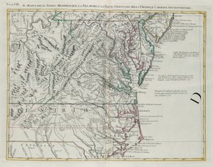 Maryland, det sydlige New Jersey, Delaware og den østlige del af Virginia og North Carolina, gravering af G. Zuliani taget fra Tome I af "Newest Atlas" udgivet i Venedig i 1778 af Antonio Zatta, Privat Samling af G. Zuliani