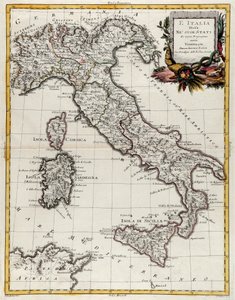 Politisk kort over Italien, gravering af G. Zuliani hentet fra Tome II af "Newest Atlas" udgivet i Venedig i 1782 af Antonio Zatta, Privat Samling