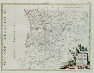 Portugal, det vil sige provinserne Entre Douro, Minho, Traz-os-Montes og Beir, gravering af G. Zuliani hentet fra Tome I of the Newest Atlas udgivet i Venedig i 1776 af Antonio Zatta, Private Coll. af G. Zuliani