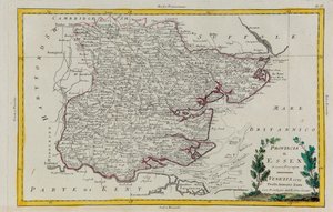 Provinsen Essex, gravering af G. Zuliani taget fra Tome I af "Newest Atlas" udgivet i Venedig i 1779 af Antonio Zatta, Privat Samling af G. Zuliani