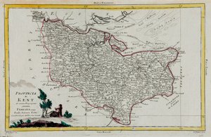 Provinsen Kent, gravering af G. Zuliani hentet fra Tome I af "Newest Atlas" udgivet i Venedig i 1779 af Antonio Zatta, Privat Samling af G. Zuliani