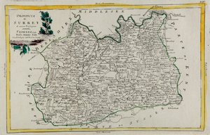 Provinsen Surrey, gravering af G. Zuliani hentet fra Tome I af "Newest Atlas" udgivet i Venedig i 1779 af Antonio Zatta, Privat Samling af G. Zuliani