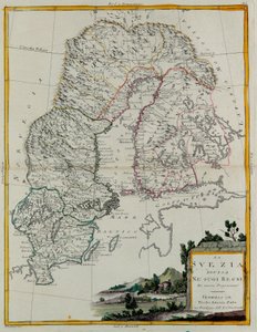 Sverige opdelt i sine kongeriger, gravering af G. Zuliani hentet fra Tome III af "Nyeste Atlas", udgivet i Venedig i 1781 af Antonio Zatta, Privat Samling af G. Zuliani
