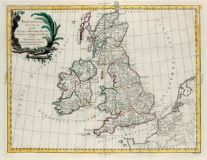 De britiske øer, hvori findes Albion eller Greater Britain og Ivernia eller Lesser Britain, gravering af G. Zuliani taget fra Tome I of the Newest Atlas udgivet i Venedig i 1785 af Antonio Zatta