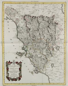 Storhertugdømmet Toscana opdelt i sine provinser, gravering af G. Zuliani taget fra Tome II af "Nyeste Atlas", udgivet i Venedig i 1783 af Antonio Zatta, Privat Samling