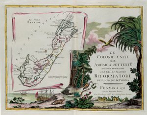 Bermuda-øerne og forsiden af sektionen dedikeret til Nordamerikas Forenede Kolonier, gravering af G. Zuliani hentet fra Tome I af "Newest Atlas" udgivet i Venedig i 1778 af Antonio Zatta, Privat Samling af G. Zuliani