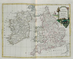 Kongerigerne England og Irland, gravering af G. Zuliani hentet fra Tome I of the Newest Atlas udgivet i Venedig i 1776 af Antonio Zatta, Privat Samling af G. Zuliani