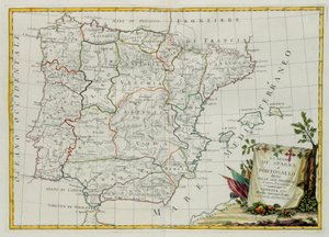 Kongerigerne Spanien og Portugal delte sig i deres provinser, gravering af G. Zuliani hentet fra Tome I af det nyeste atlas udgivet i Venedig i 1775 af Antonio Zatta, Privat Samling