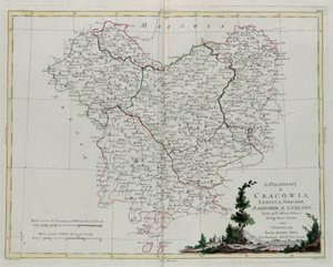 Pfalzerne i Krakow, Leczyca, Sieradz, Sandomir og Lublin, gravering af G. Zuliani hentet fra Tome III i "Nyeste Atlas" udgivet i Venedig i 1781 af Antonio Zatta, Privat Samling af G. Zuliani