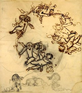 Putti, studere til loftsdekoration i spisestuen i Palais D