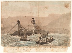Ekspeditionen Brigg, som den så ud, da den forliste på den vestlige spids af øen Sta Cruiz Teneriffe i december 1774.