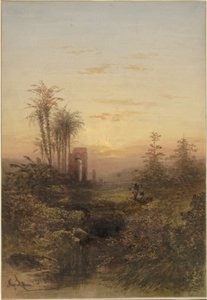 Solnedgang i et orientalsk landskab af Gabriel Hippolyte Lebas