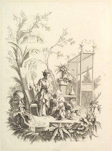 Chinoiserie med figurer i et landskab, 1700-tallet.