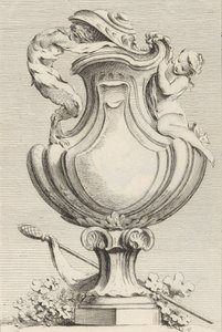 Design til en vase med en faun og en nymfe, fra Livre de Vases Book of Vases, plade 1..., 1742-50. af Gabriel Huquier
