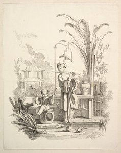 Flautist og en børnepaukespiller, ca. 1742. af Gabriel Huquier