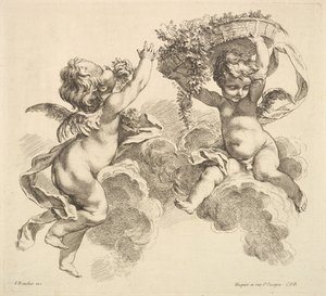 To børn, det ene holder en kurv med blomster, 1738-45.
