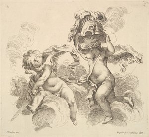 To børn, et med et sværd, et andet med en hjelm. af Gabriel Huquier