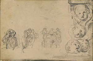 Skitser af dansere og hoveder af Putti af Gabriel Jacques de Saint Aubin