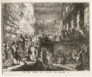Udsigt over salonen i Louvre i år 1753 af Gabriel Jacques de Saint Aubin