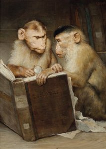 ""Les savants"" (De lærde) To aber holder en åben bog - Maleri af Gabriel Cornelius Ritter von Max (1840-1915) Privat samling