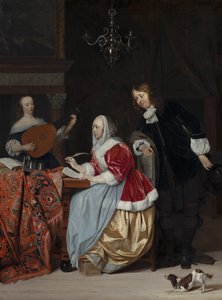 En ung kvinde komponerer et stykke musik af Gabriel Metsu