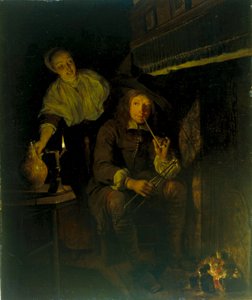 Tysk: Der Raucher am Kamin The Smoker at the Fireside af Gabriel Metsu
