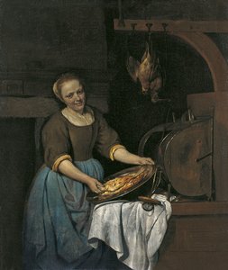 Køkkenpige forbereder fisk af Gabriel Metsu