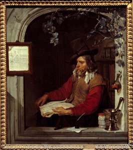 Apotekeren eller kemikeren. Maleri af Gabriel Metsu (1629-1667) Ec. Hol.