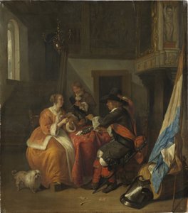 Et kortspil - Et kortspil, af Metsu, Gabriel (1629-1667). olie på træ af Gabriel Metsu