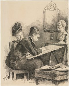 To kvinder, der tegner en skulptur, 1878. af Gabriel von Hackl
