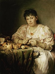 Ernestine von Max, kunstnerens kone, skræller svampe