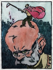Franz Joseph I af Østrig med døden på sit hoved, der udbryder Sikke et hårdt hoved! 1915 (gravering)