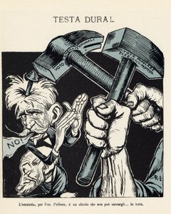 Formanden for det italienske ministerråd nægter at acceptere amnestien for dem, der blev dømt for politiske forbrydelser i 1898 (litografi)