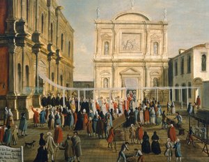 Doge og herrer i kirken San Rocco på helligdag, af Gabriel Bella (1730-1799) Olie på lærred, 92,5x145,5 cm, detalje af Gabriele Bella