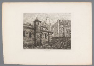 Gezicht op Saint-Julien-le-Pauvre Saint Julien The Poor (titel på objekt) Frense Etsen UIT 1874 (serietitel) Ætsning i 1874 (serietitel)