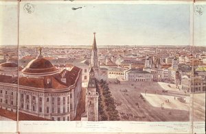 Panorama over Moskva, der viser det tidligere Senatspalads (nu kabinetskontoret), Kreml-befæstningen og Den Røde Plads, 1819 (wc på papir) (se 170139-170146)