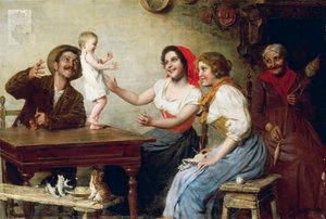 First Steps, af Gaetano Bellei (1857-1922), olie på lærred, 55x82,5 cm