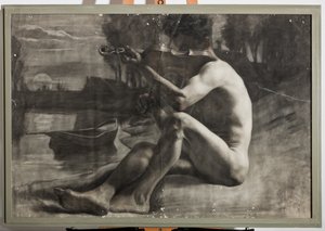 Mandsfigur, nøgen (kul på papir)