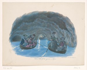 Figurer på robåde i den blå grotte på Capri Interno della Grotta azzurra a Capri (titel på objekt)