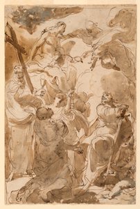 Tegning, Treenigheden og apostlene, Sankt Peter og Sankt Paul, 1770-80 af Gaetano Gandolfi