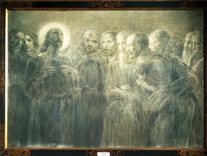 Kristus blandt apostlene, af Gaetano Previati (1852-1920), kul på lærred af Gaetano Previati