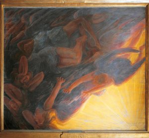 The Fall of the Angels, triptykon centralpanel, 1913, af Gaetano Previati